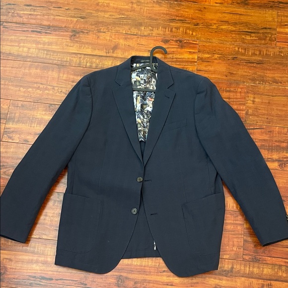 Flynt “Lucas” Men’s Blazer – 42R – Navy Textured Sport Coat – Car Print Lining